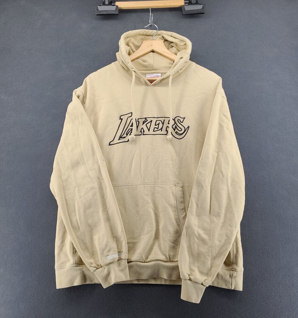 Mitchell & Ness LA Lakers Hoodie Pullover Beige Embroidered Spellout Mens XL